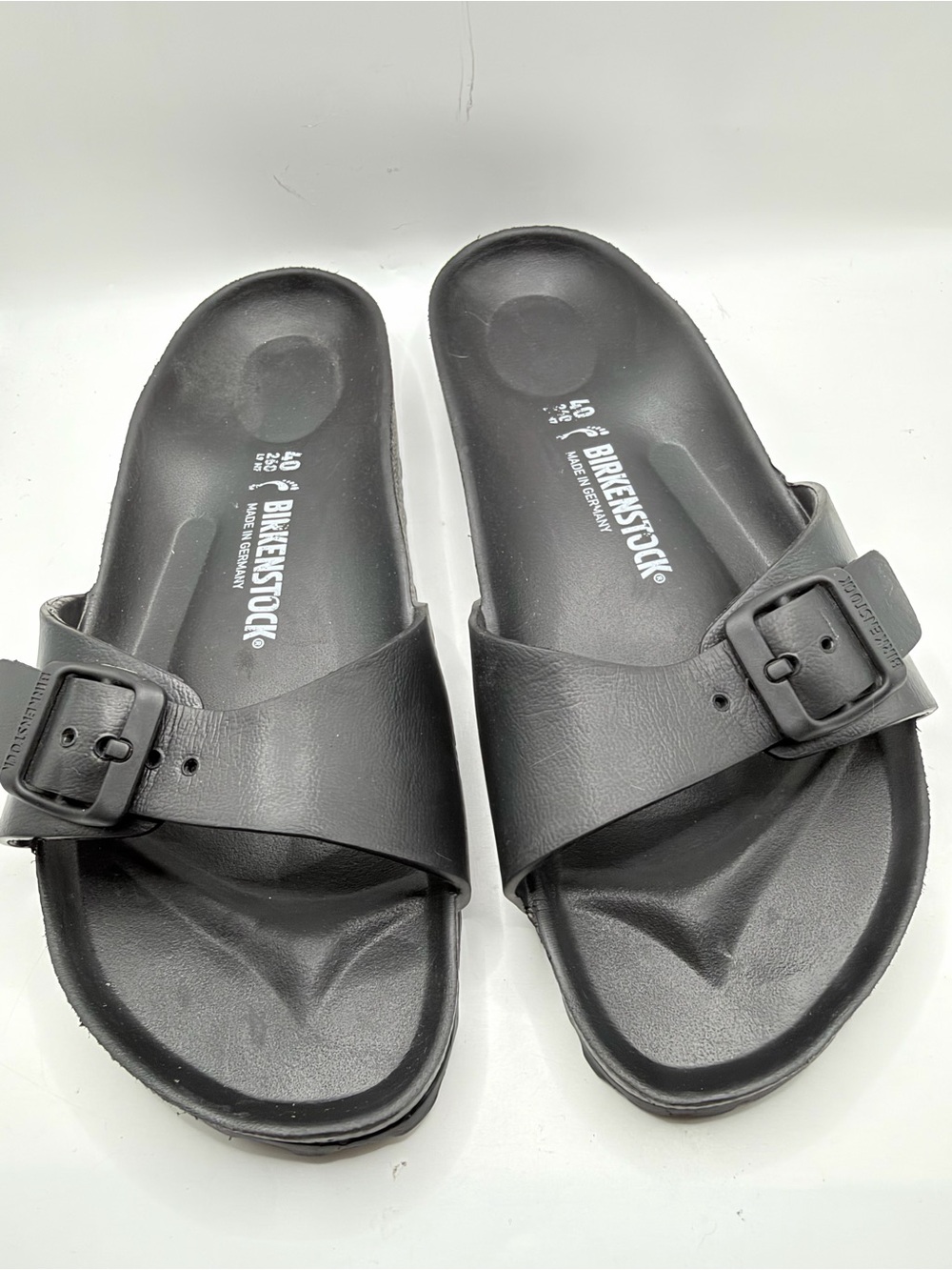 Birkenstock Men's Black Single Strap Slide Sandals with Buckle